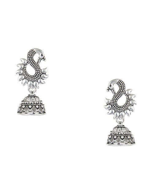 Lootkabazaar Oxidised Silver Peacock Jhumka Earrings For Womens (JEOJ81801)